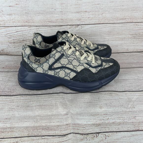 Gucci Rhyton GG Monogram Navy Blue Beige Mens Sz 6G US 6.5 Sneakers - Picture 12 of 16